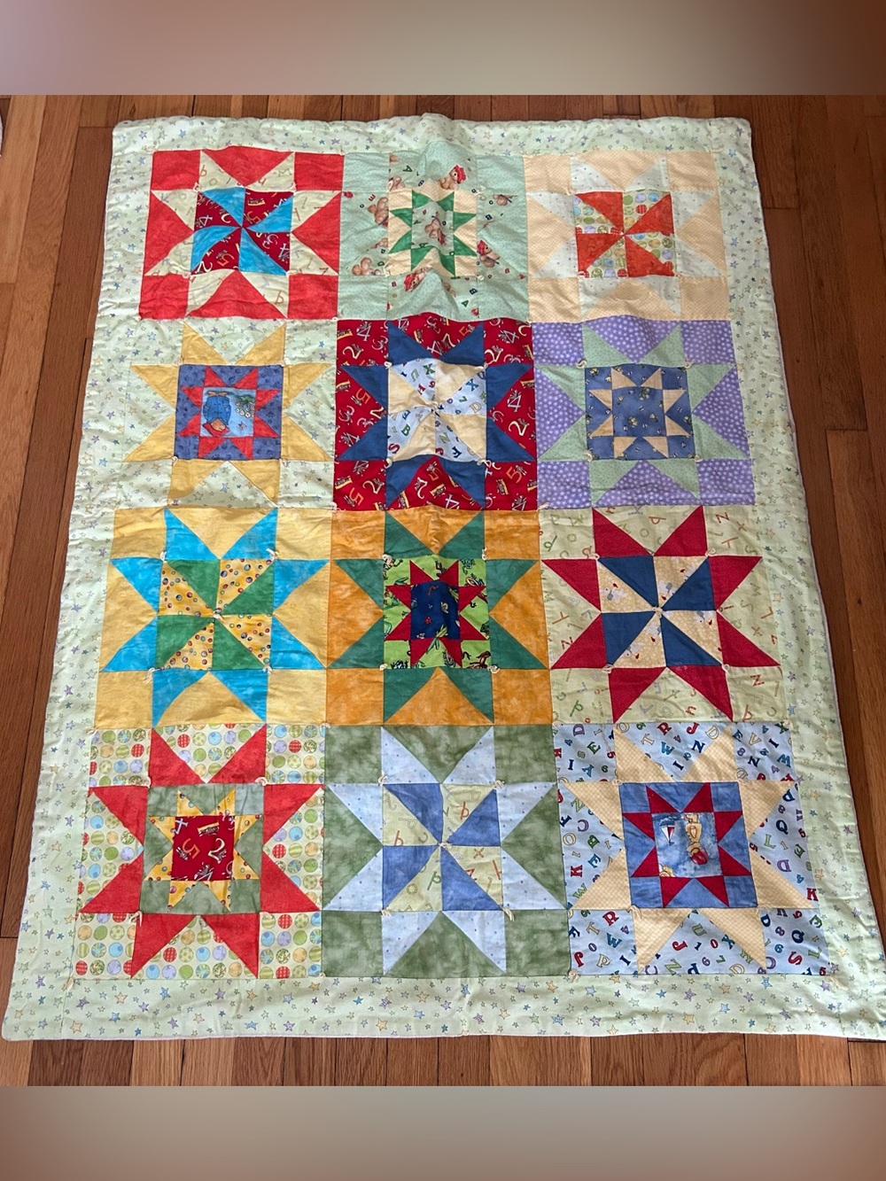 Handmade Patchwork Star Quilt Blanket - Multicolor